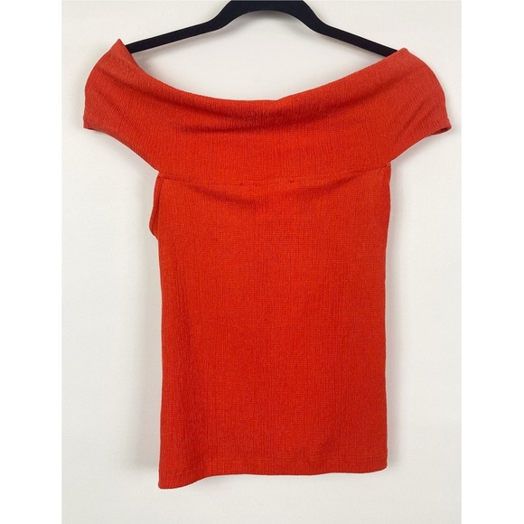 Maeve Anthropologie Off The Shoulder‎ Top S Orange Twist Front Textured Stretch - Picture 4 of 7